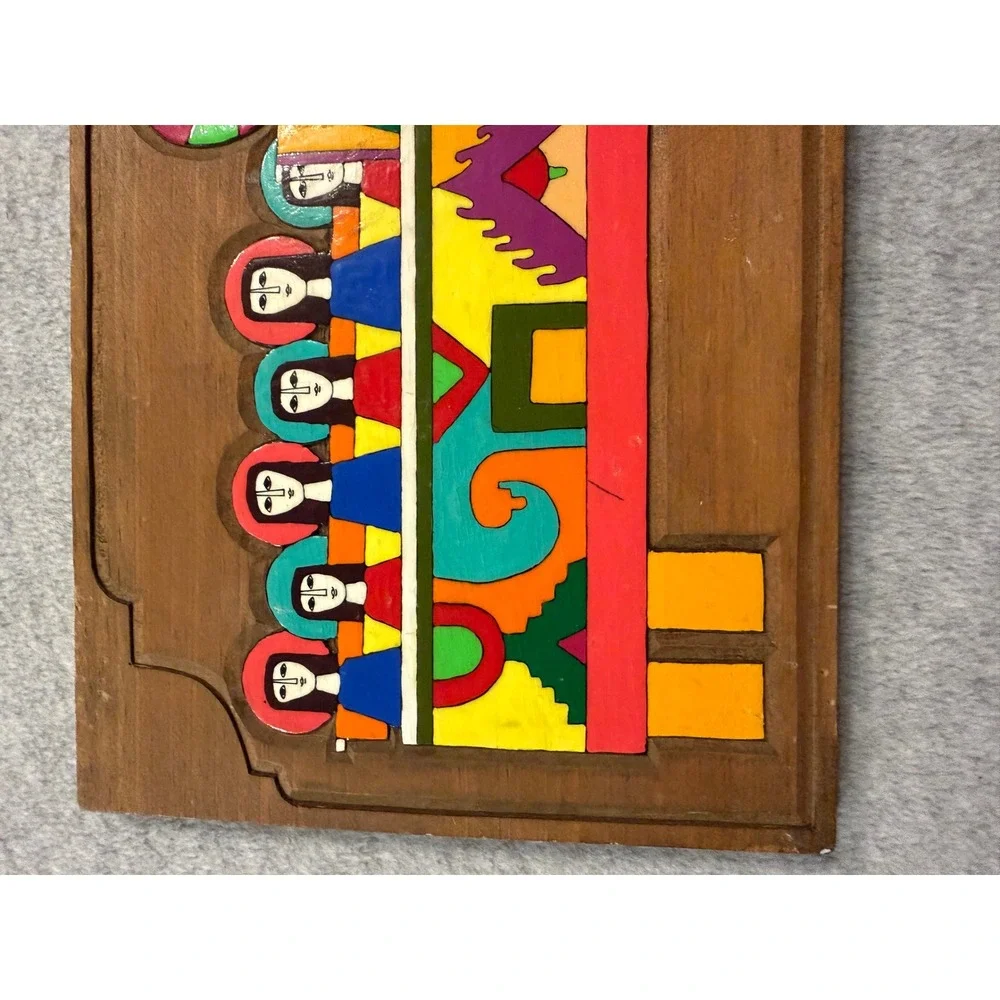 Vintage Folk Art The Last Supper Wood Plaque Hand Painted Religious Wall Decor